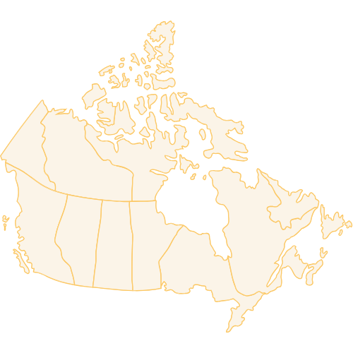 Carte du Canada avec les provinces et territoires délimités en contour beige sur fond transparent.