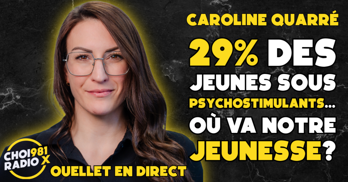 Caroline Quarré en entrevue à CHOI 98,1 Radio X, abordant la consommation de psychostimulants chez les jeunes et l’avenir de la jeunesse.